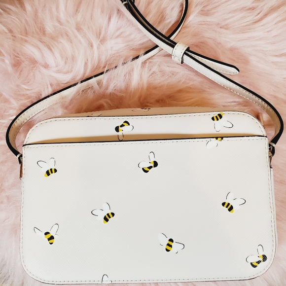 Kate Spade Staci Mini Camera Crossbody Purse Bees Printed Parchment Multi White - Picture 3 of 5